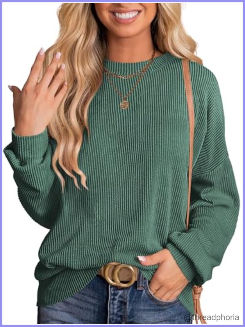 Oversized Ribbed Long Sleeve Tunic Top Crew Neck Knit Shirt